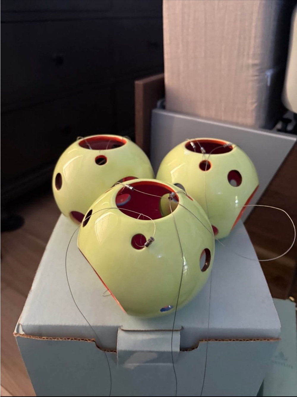 PartyLite green and Red Ceramic Hanging Candle Votives Set of 3